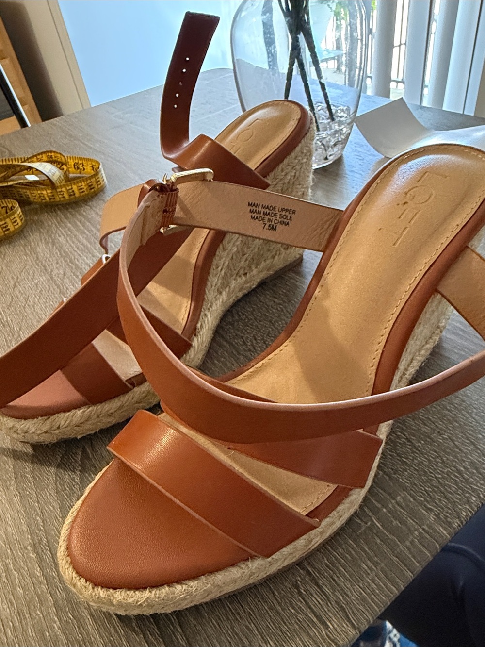 LOFT Brown Espadrille Wedge Sandals with Ankle Strap